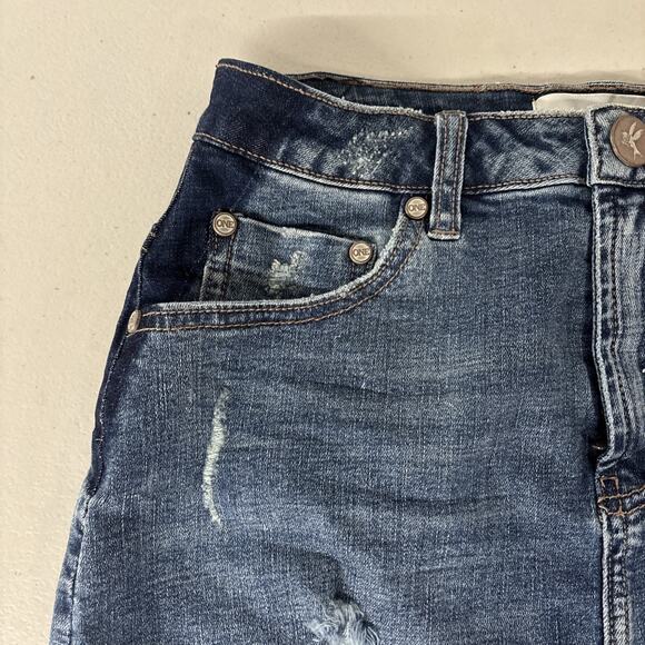 NEW Sz 26 2 One Teaspoon Free People Mini Denim Jean Skirt Blue Distressed - Picture 2 of 4